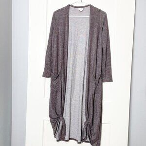 LuLaRoe Brown Striped Open Front Cardigan Duster With Pockets Brown S